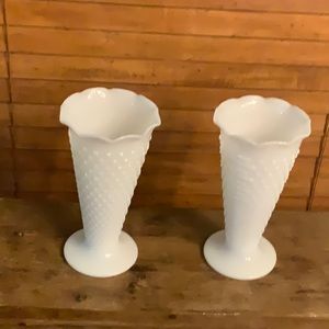 Vintage Milk Glass Hobnail Vases  large
. (2)  9.5 height
